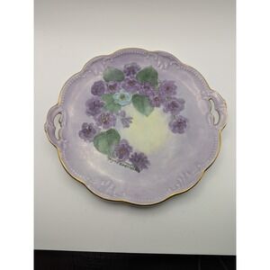 Mayme Householder Hand Painted Violet Serving Tray‎ Scalloped Gold Trim Vintage